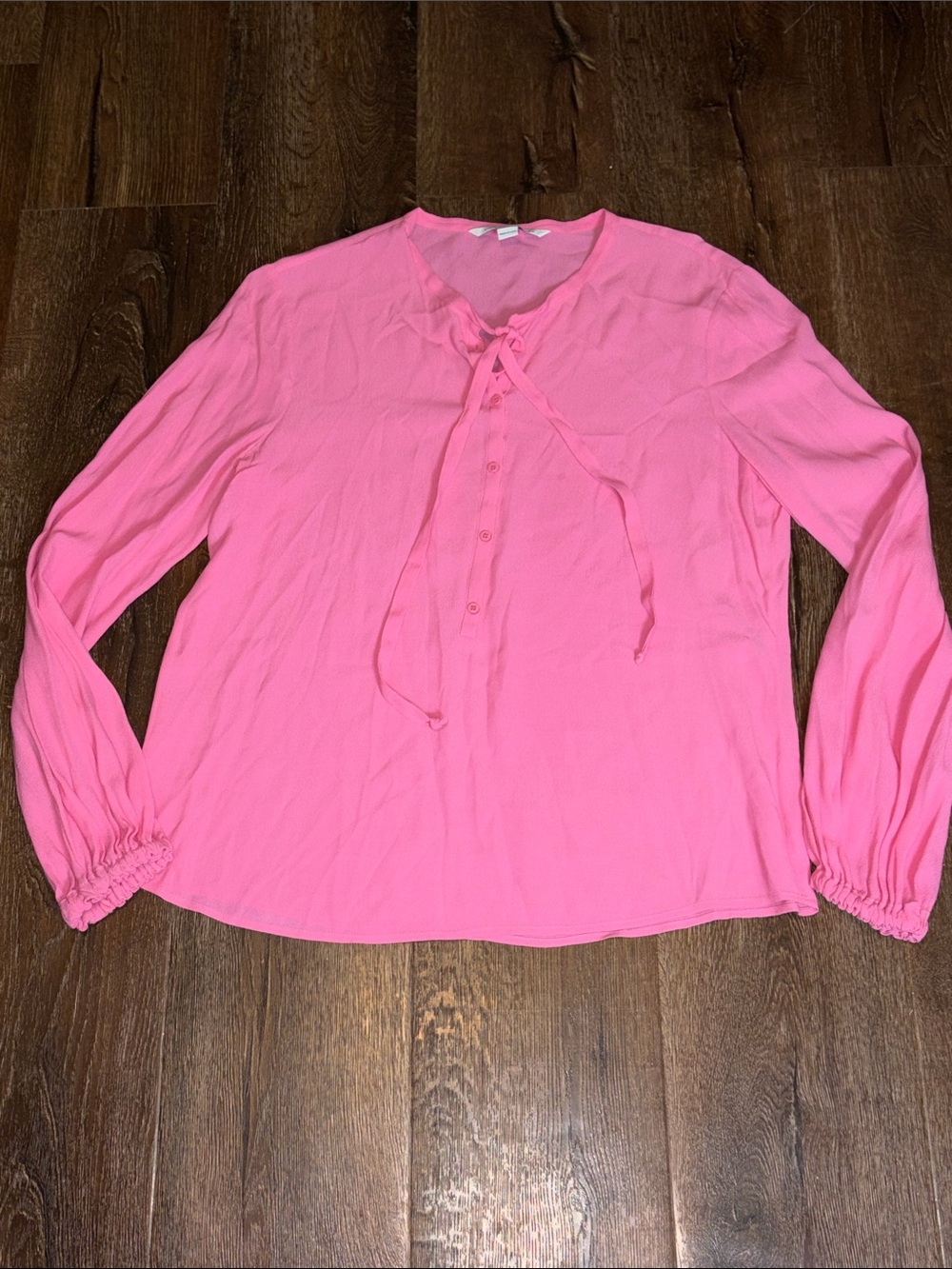 Diane Von Furstenberg Pink Tie Front Long Sleeve Blouse LIKE NEW 14